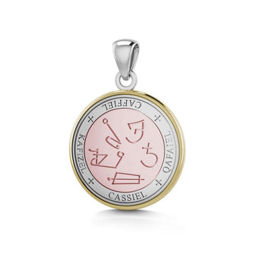 Sigil of the Archangel Cassiel Small Sterling Silver with pink and Yellow Gold Plate Accent Pendant OPD4584 - Jewelry